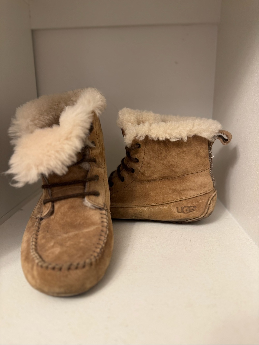 UGG Chestnut Suede Moccasin-Style Shearling Boots